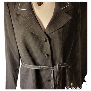 Sharp Black & White Studio 1 Pinstriped 2 Piece Skirt Suit Tie Waist